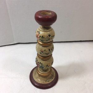 Vintage Hand Painted Wood Toleware Candle Stick Holder from Peru 8